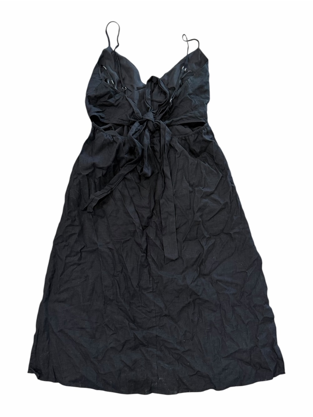 Forever 21 Black Midi Slip Linen Blend Dress with Spaghetti Straps M - Picture 2 of 6